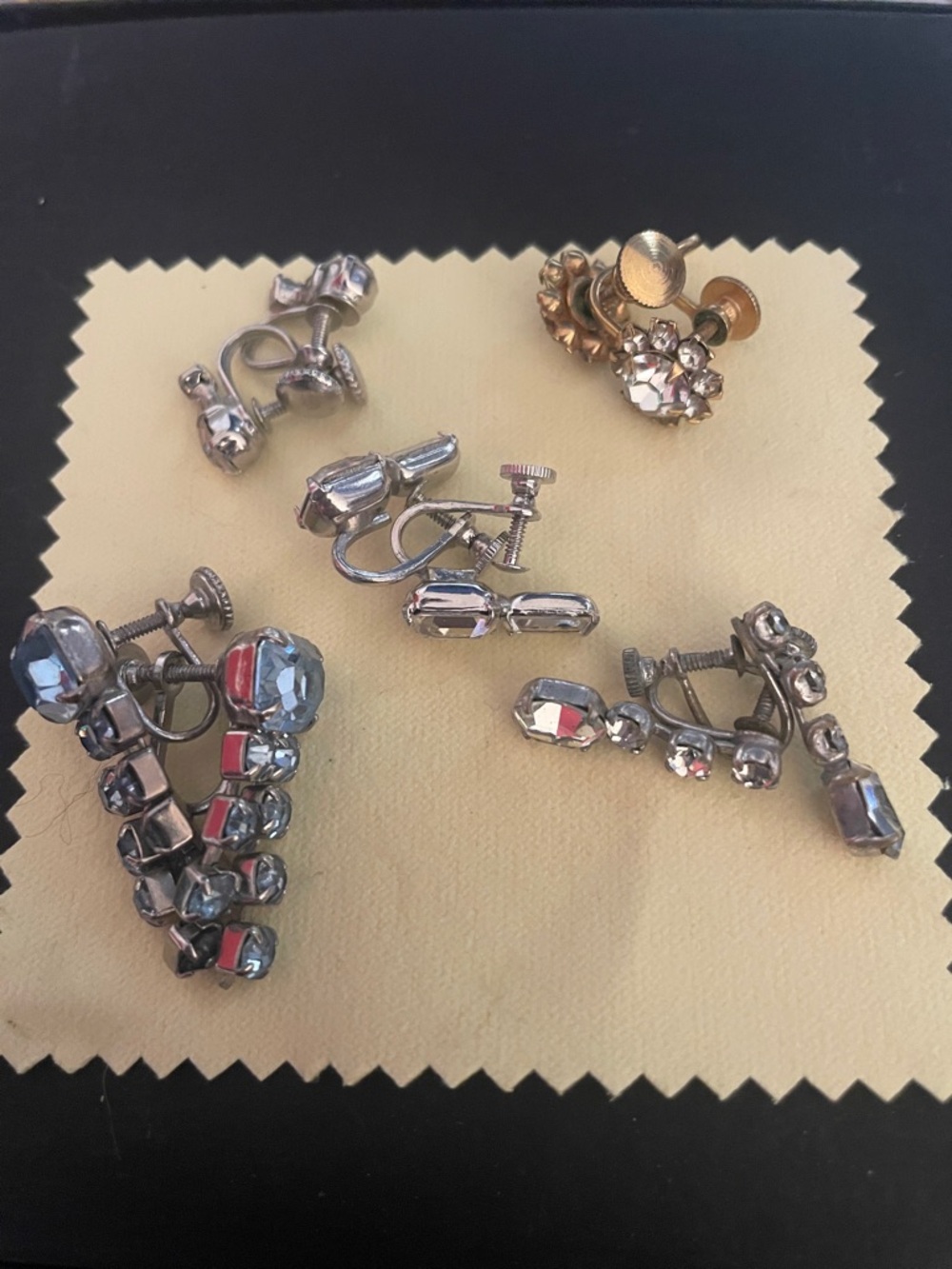 Vintage Clip-On Earrings Set - Silver & Gold Tones with Clear Rhinestones